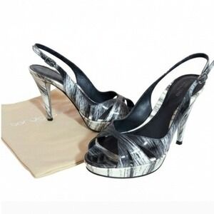 Rare Sergio‎ Rossi Italy Designer Print Platform Heels Sandals 38 + Dustbag Y2K